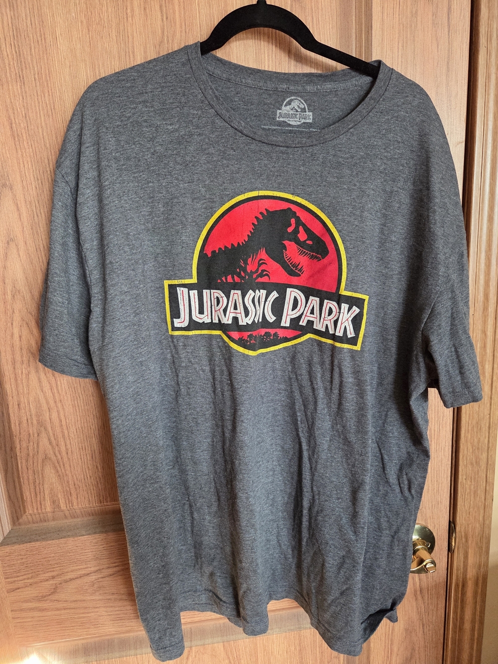 Jurassic Park Logo Tee - Charcoal Gray with Red & Yellow Graphic Size 2x